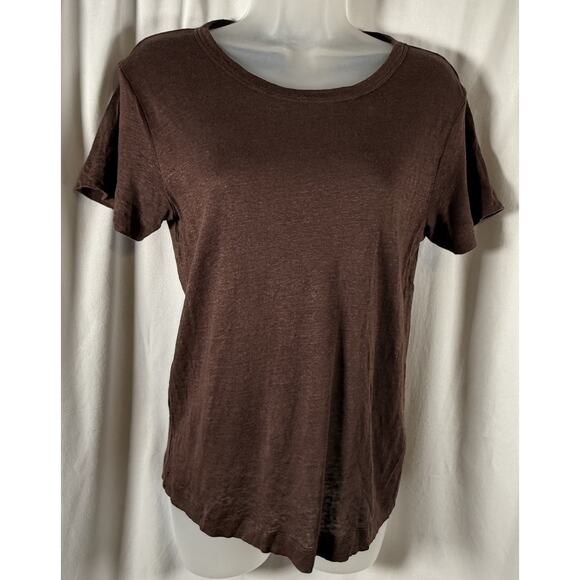 H&M Basic Linen Short Sleeves T-shirt Brown M sustainable Minimalists 88-34 - Picture 4 of 14